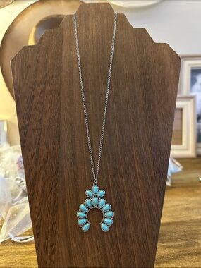 Silver Tone Turquoise Pendant Necklace - Women Jewelry